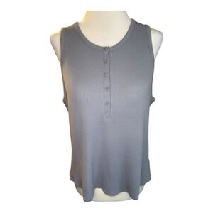Splendid Waffle Knit Henley‎ Tank Top Sleeveless Casual Grey Mist XL NWT